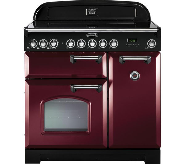 Rangemaster Classic Deluxe 90 Electric Ceramic Range Cooker - Cranberry and Chrome, Cranberry