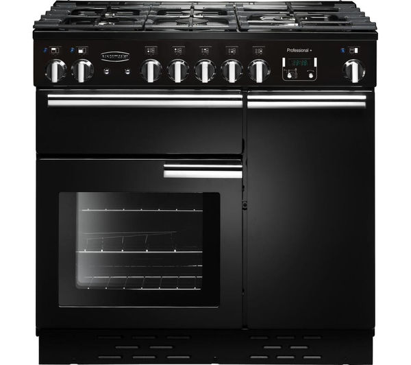 Rangemaster Professional+ 90 Gas Range Cooker - Black & Chrome, Black
