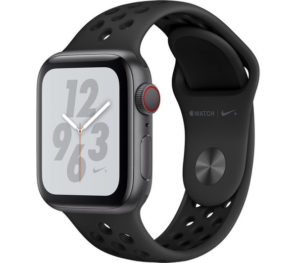 MTXG2B A APPLE Watch Series 4 Cellular Space Grey with Anthracite and Black Nike Sports Band 40 mm Currys Business