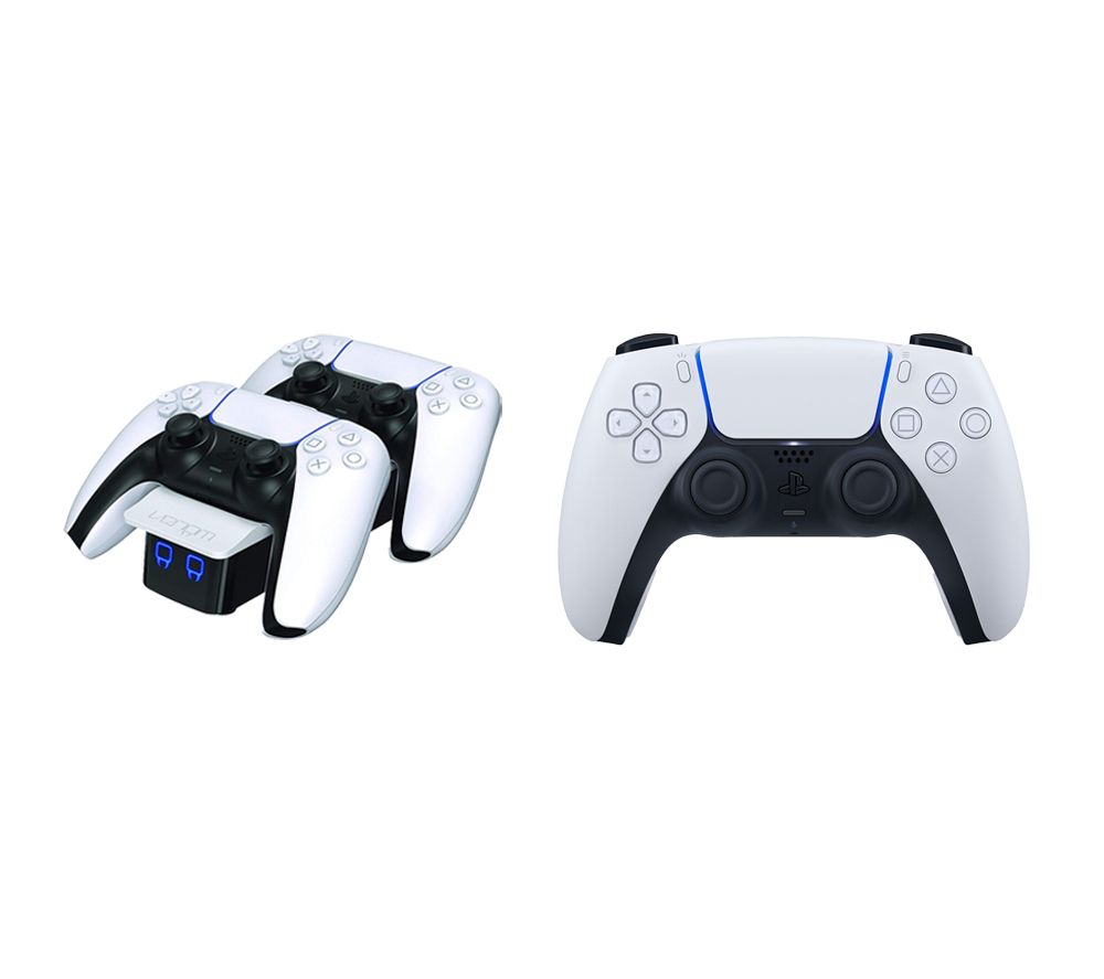 PS5 DualSense Wireless Controller (White) & Twin Docking Station (White) Bundle