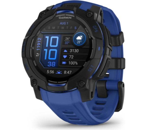 Garmin Instinct 3 Amoled Smart Watch 45 Mm Black With Bolt Blue Silicone Band Garmin Instinct 3 Amoled Smart Watch 45 Mm Black With Bolt Blue Silicone Band