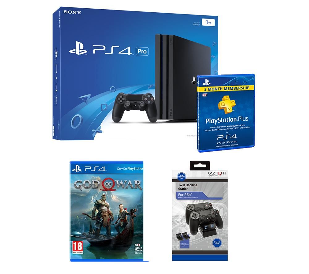 PlayStation 4 Pro, God of War, Docking Station & PS Plus Bundle, Red
