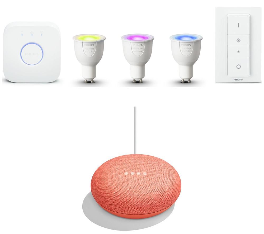 PHILIPS Hue White & Colour Ambience GU10 Starter Kit & Google Home Mini Bundle specs