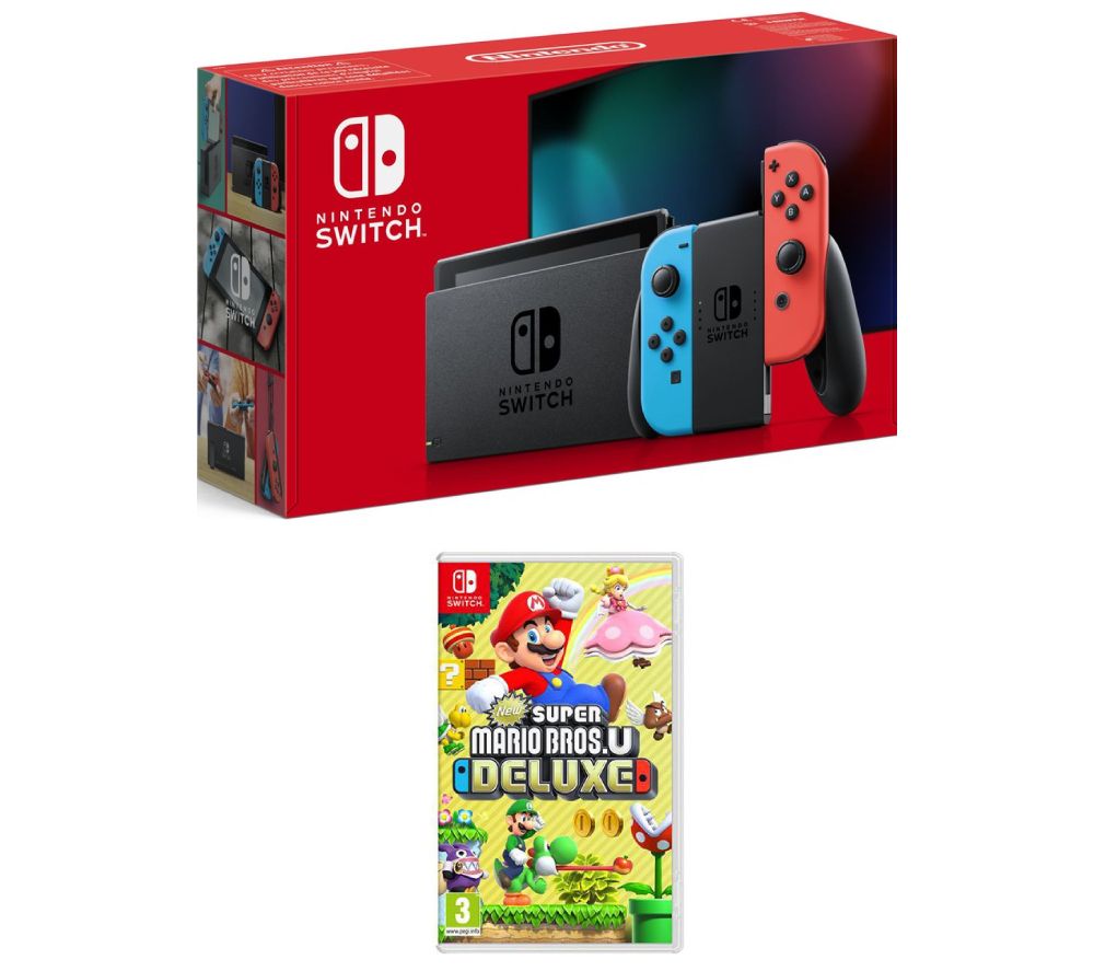 NINTENDO Switch Neon & New Super Mario Bros. U Deluxe Bundle, Neon vs ...