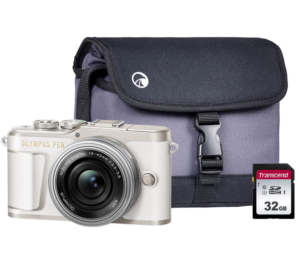 OLYMPUS PEN E-PL9 Mirrorless Camera with M.ZUIKO DIGITAL ED 14-42 mm f/3.5-5.6 EZ Lens, Bag & Memory Card Kit - White, White