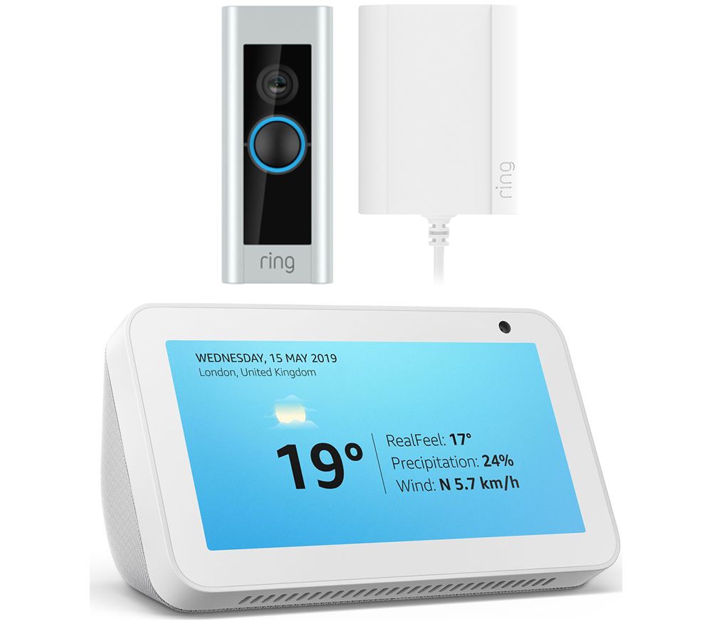 RING Video Doorbell Pro with Plug-In Adapter & Amazon Echo Show 5 (2019) Bundle - White, White