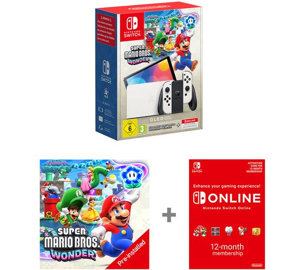 Nintendo Switch Oled White Super Mario Bros Wonder Bundle Nintendo Switch Online 12 Month Membership