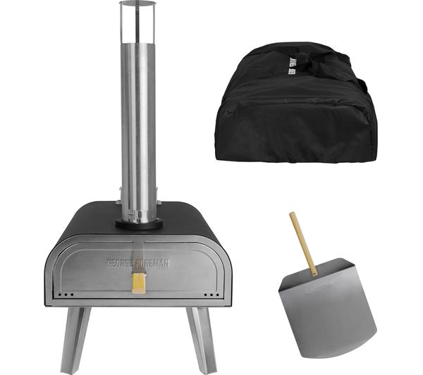 GEORGE FOREMAN GFWPPO2BPC Wood Pellet Pizza Oven - Black & Silver