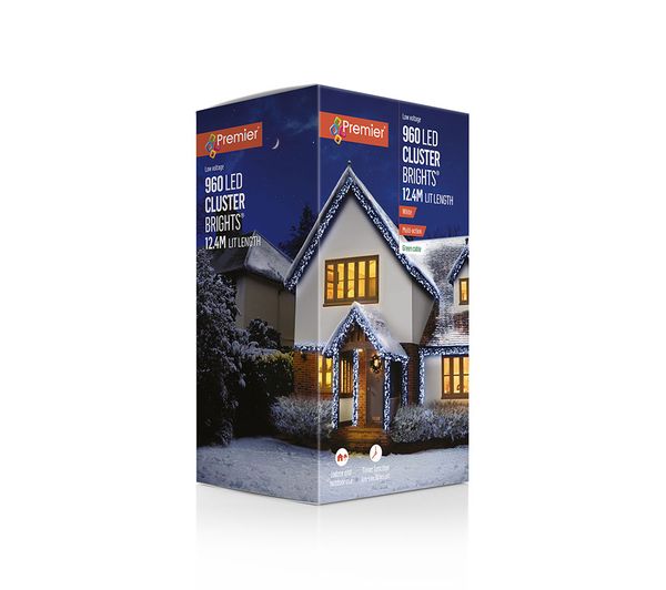 An image of PREMIER Cluster Brights 960 White LED String Lights with Timer - 12.4 m