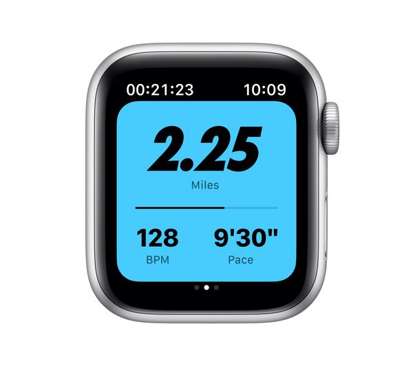 silver apple watch with black nike band
