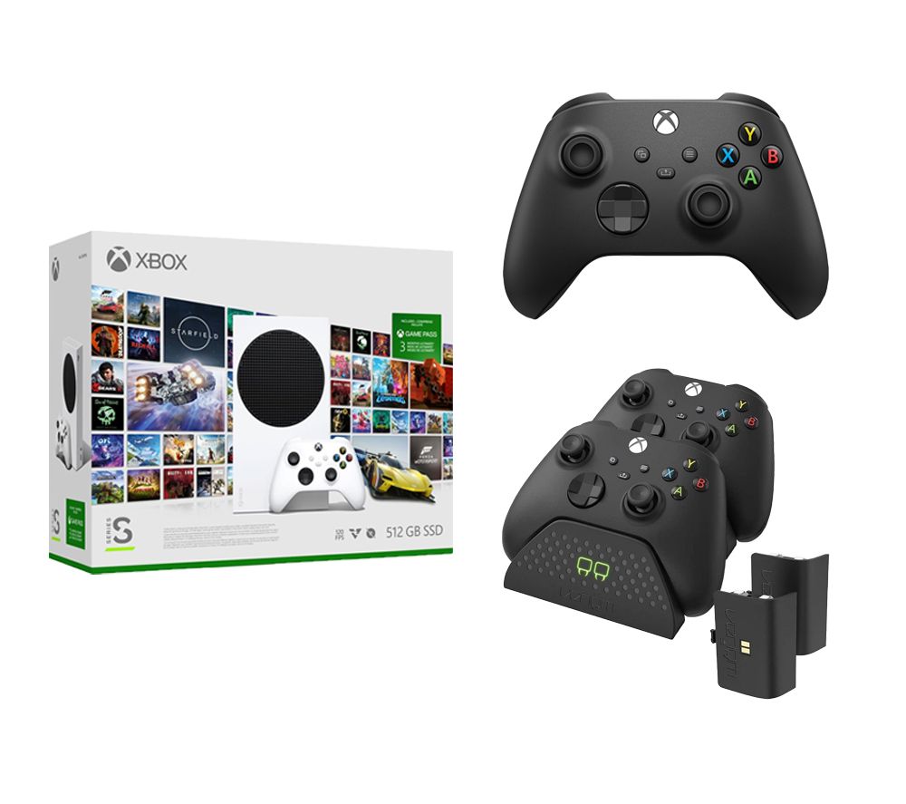 Xbox Series S, Xbox Game Pass Ultimate (3 months), Wireless Controller (Black) & Twin Docking Station Bundle