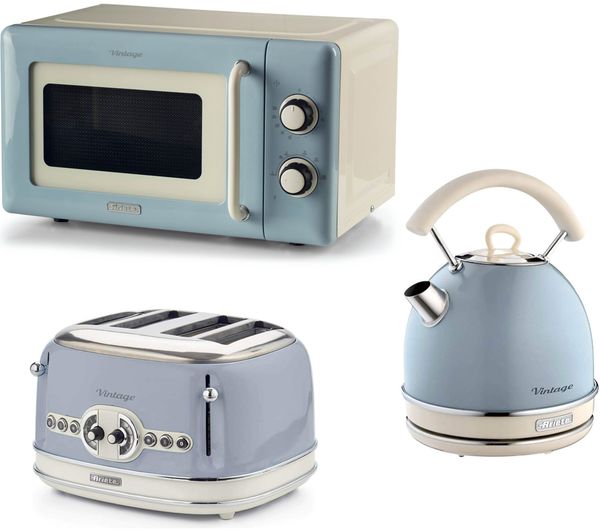 Ariete Vintage Arpk69 Microwave Traditional Kettle 4 Slice Toaster Bundle Blue