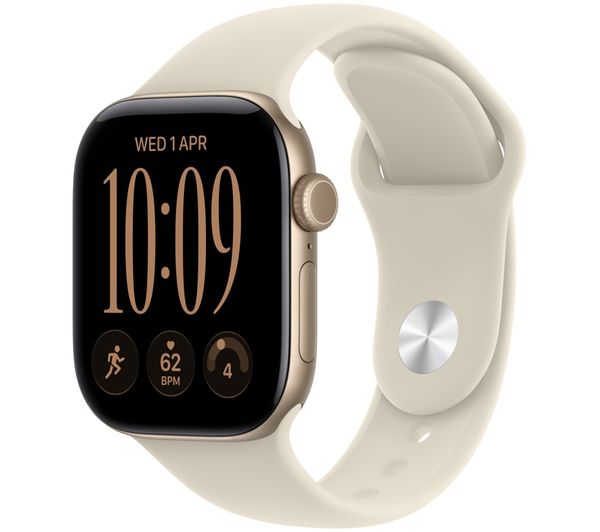 An image of APPLE Watch Series 12 Cellular - 42 mm Light Gold Aluminum Case with Sand Sport Band, S/M