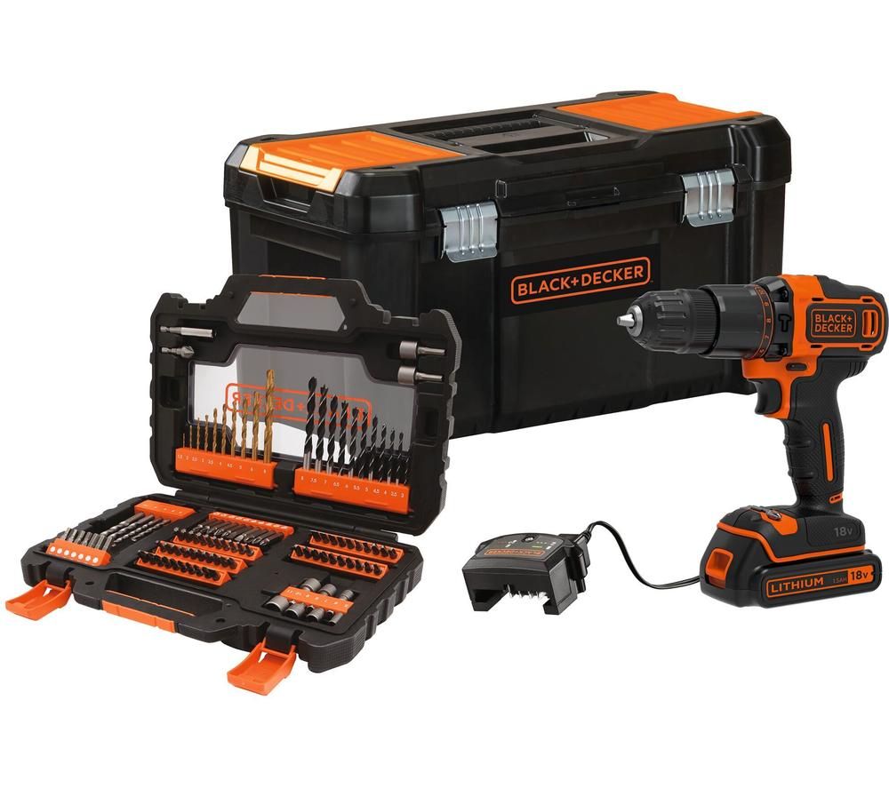 BCD700K104A Cordless Hammer Drill with Battery & 104 Piece Accessory Set - Black & Orange