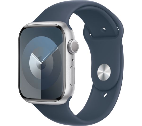 Image of APPLE Watch Series 9 - 45 mm Silver Aluminium Case with Storm Blue Sport Band, S/M