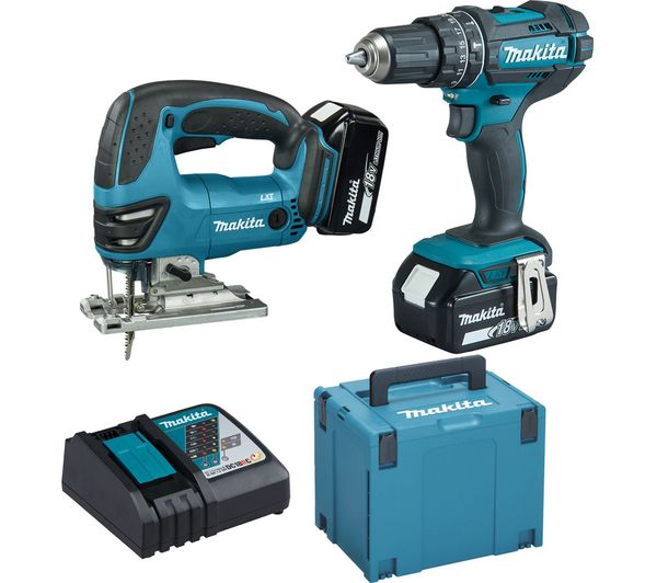 Makita Dlx2134tj Cordless Jigsaw And Combi Drill Set With 2 Batteries
