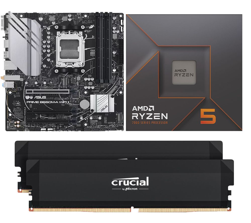 Ryzen 5 7600X Processor, Pro Overclocking 32 GB Memory Kit & PRIME B650M-A WIFI II AM5 Motherboard Bundle