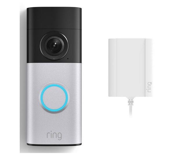 An image of RING Wired Retinal 2K Video Doorbell Plus (Newest Gen) with Plug-In Adaptor - Nickel Silver
