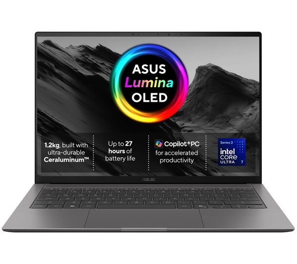 An image of ASUS Zenbook S14 14" Laptop, Copilot+ PC - Intel® Core™ Ultra 7, 1 TB SSD, Antrim Grey
