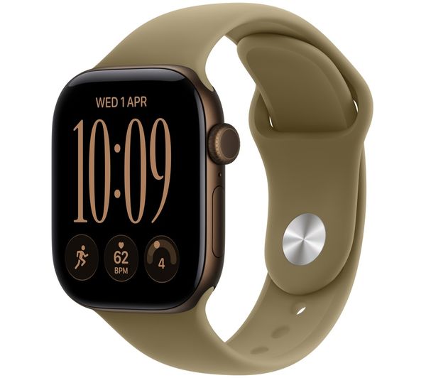 An image of APPLE Watch Series 12 - 42 mm Dark Bronze Aluminium Case with Olive Sport Band, S/M