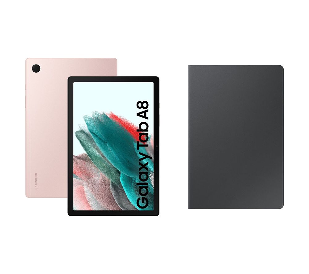 Galaxy Tab A8 10.5" 4G Tablet (32 GB, Pink Gold) & Book Cover (Dark Grey) Bundle