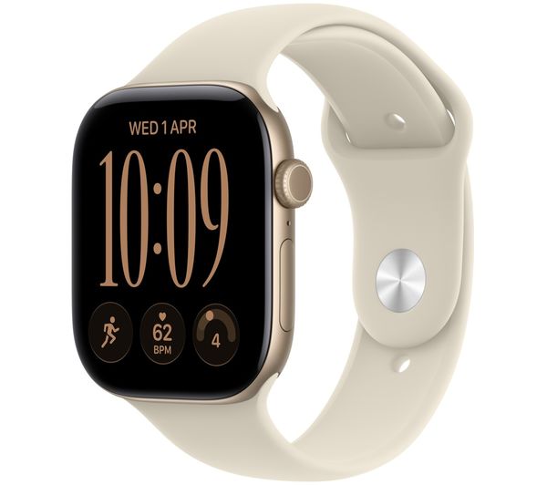 An image of APPLE Watch Series 12 - 46 mm Light Gold Aluminum Case with Sand Sport Band, M/L