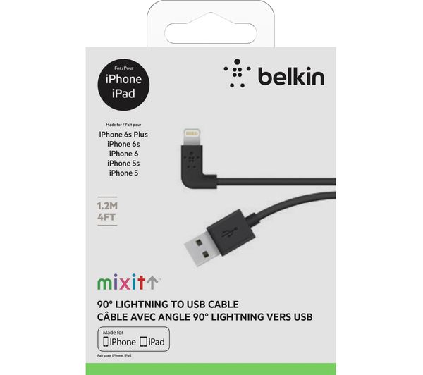 BELKIN F8J147bt04-BLK Angled Lightning Cable - 0.13 m