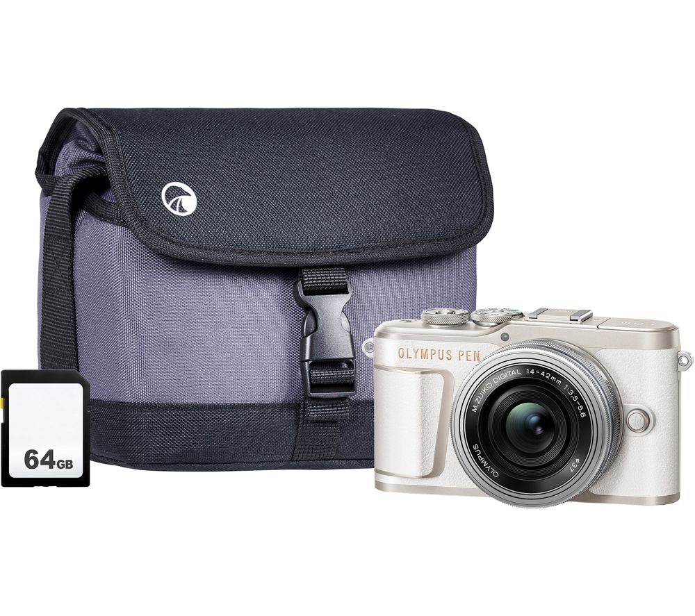 OLYMPUS PEN E-PL10 Mirrorless Camera with M.ZUIKO DIGITAL ED 14-42 mm f/3.5-5.6 EZ Lens, Case & Memory Card Kit - White, White