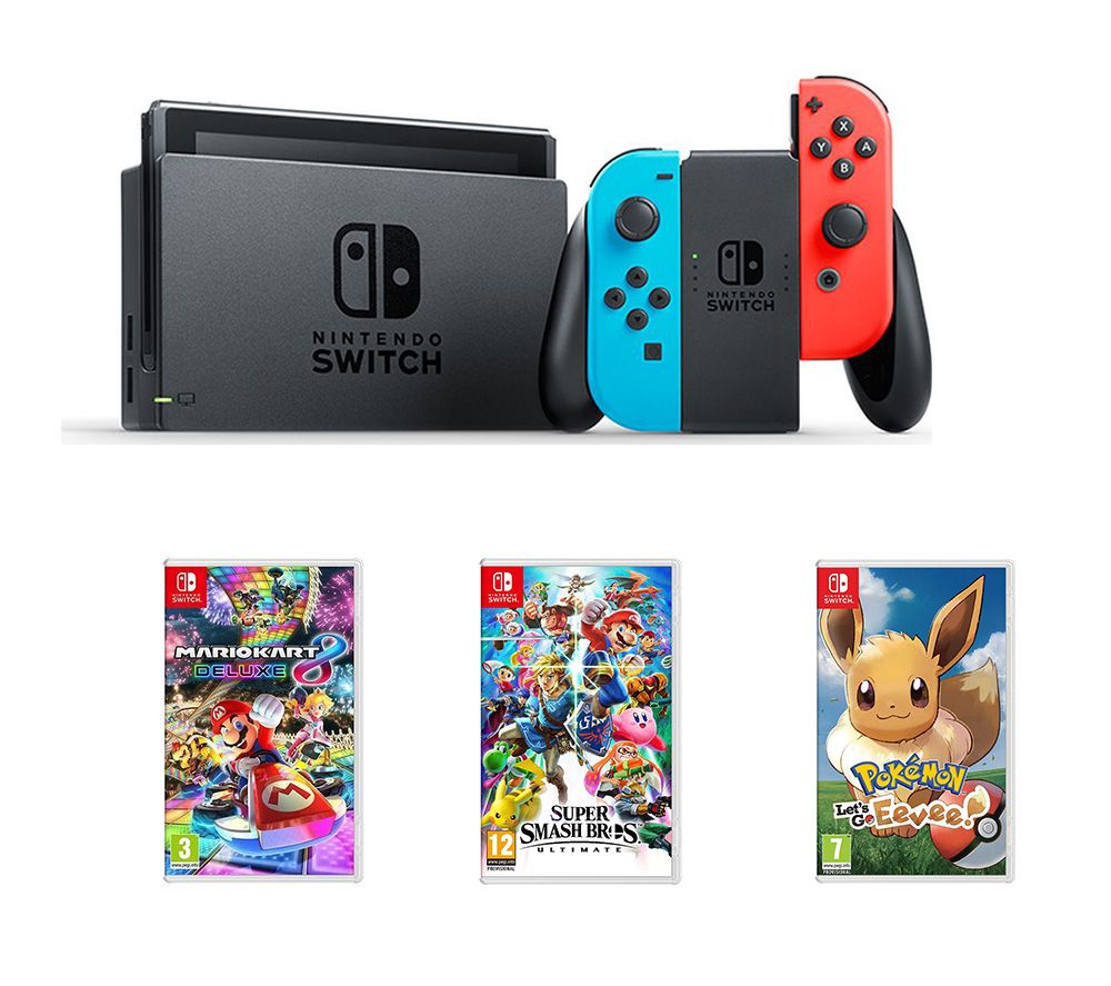 NINTENDO Switch, Mario Kart 8, Pokemon: Let's Go, Eevee! & Super Smash Bros Bundle, Neon review