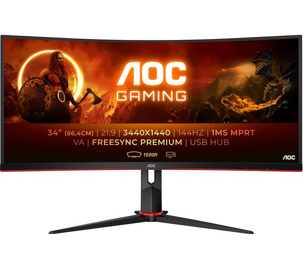 Image of AOC CU34G2X/BK Wide Quad HD 34" Curved VA Gaming Monitor - Black & Red