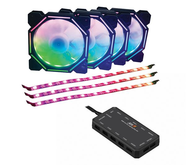 Image of ADX ADXFANLG20 120 mm Case Fan, Lighting Strips & Controller Bundle - Quad Pack, RGB LED
