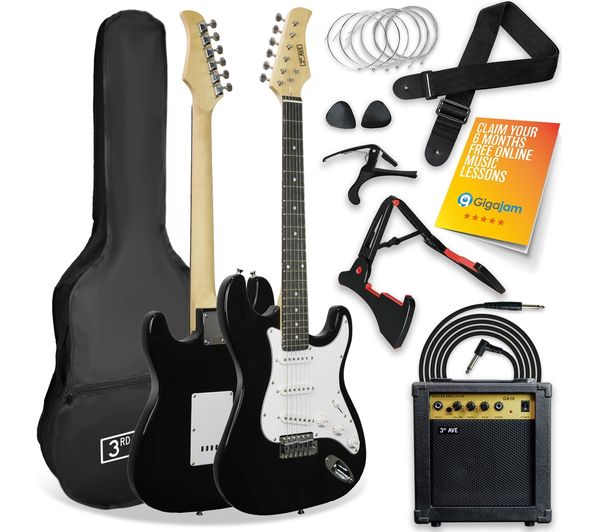 3rd Avenue Full Size 4 4 Electric Guitar Bundle Black