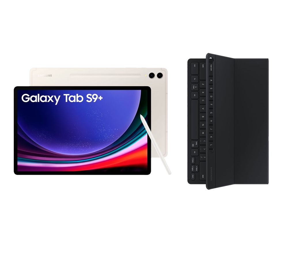 Galaxy Tab S9+ 12.4" Tablet (256 GB, Beige) & Galaxy Tab S9+ Slim Book Cover Keyboard Case Bundle