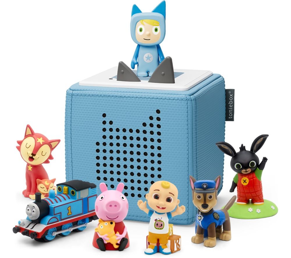 Toniebox Starter Set (Light Blue), Paw Patrol, Thomas and Friends, Bing Bunny, Cocomelon, Bedtime Lullabies & Peppa Pig Audio Figure Bundle