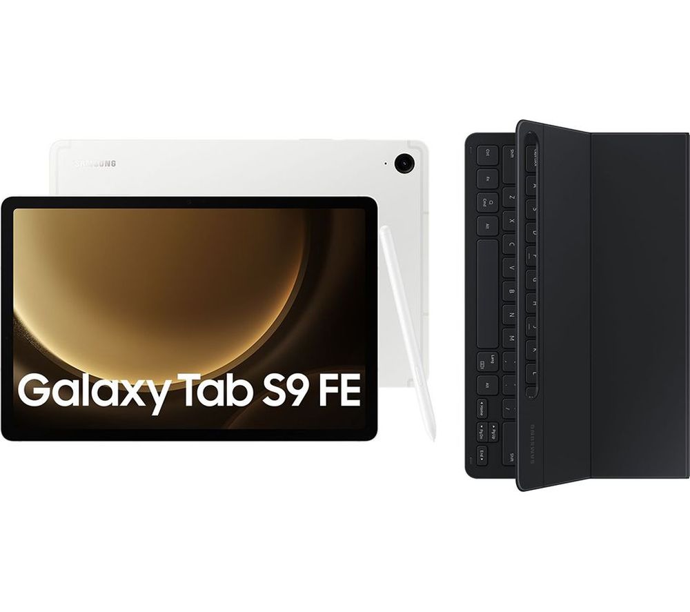 Galaxy Tab S9 FE 10.9" Tablet (128 GB, Silver) & Galaxy Tab S9 and S9 FE Slim Book Cover Keyboard Case Bundle
