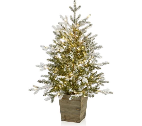 Premier Pre Lit Flocked Potted Christmas Tree 3 Ft 90 Cm