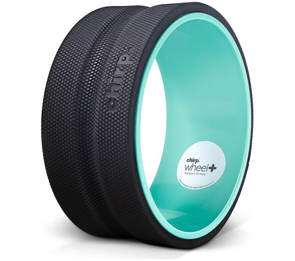 An image of CHIRP Relief Wheel+ Deep Stretch & Massage Roller - 10", Black & Blue