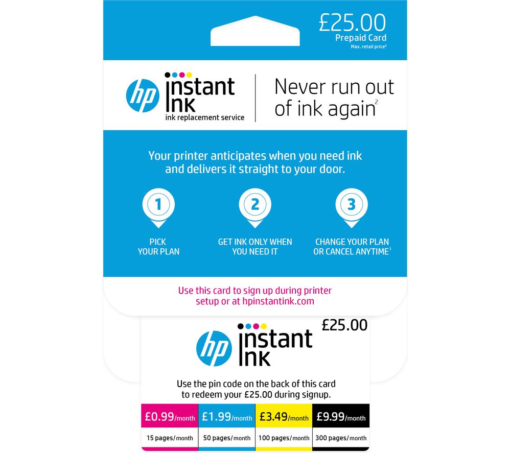 Buy HP Instant Ink £25 Prepaid Card Free Delivery Currys