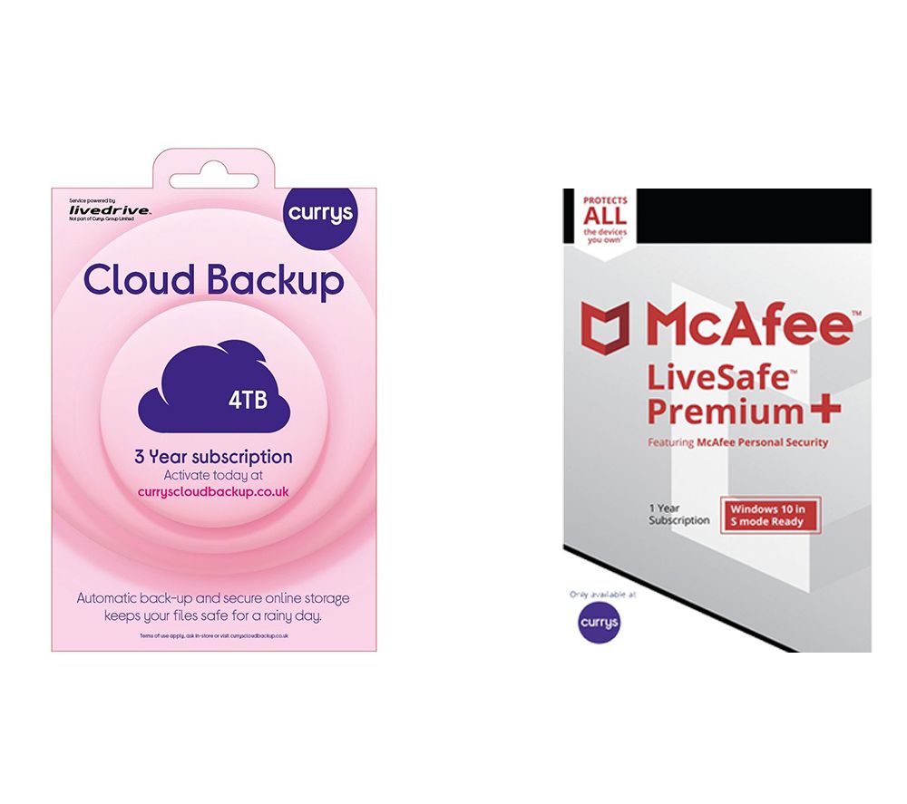 MCAFEE LiveSafe Premium (1 year for unlimited devices) & Currys Cloud Backup (4 TB, 3 years) Bundle