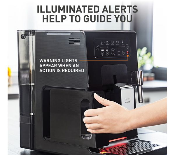 Currys Business EA870840 photo showing illuminated refill and care alerts, side water tank and manual steam wand