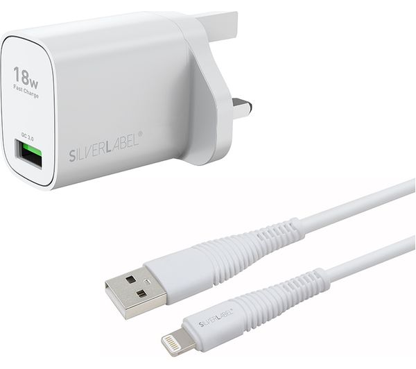 An image of SILVERLABEL 30300SL10 18 W Universal USB-A Charger & Lightning Cable Bundle