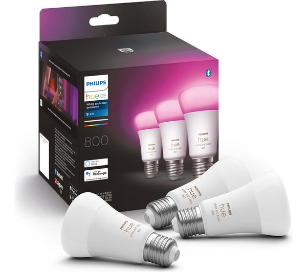 PHILIPS HUE White & Colour Ambiance Smart LED Bulb - E27, 800 Lumens, Pack of 3