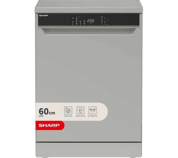 An image of SHARP QW-NA1FF47D3S2-EN Full-size Dishwasher - Dark Silver