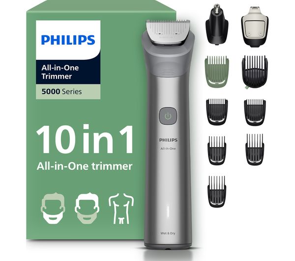 An image of PHILIPS Series 5000 10-in-1 MG5921/15 Wet & Dry Multi Grooming Trimmer - Black & Silver