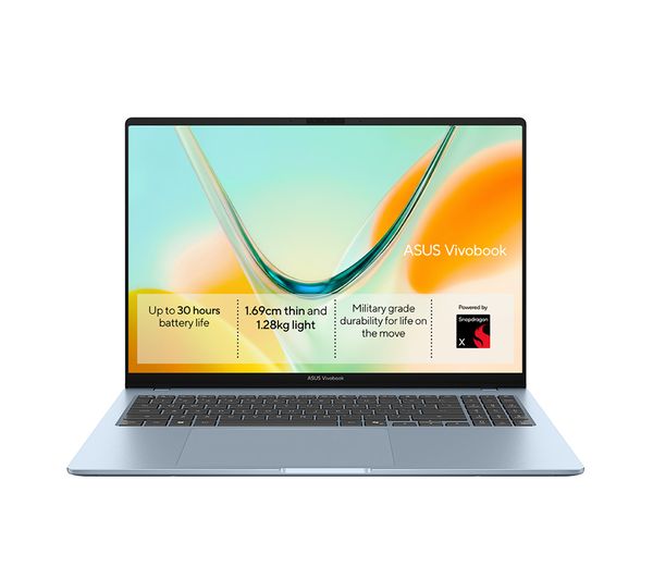 An image of ASUS Vivobook S16 16" Laptop - Snapdragon X, 256 GB SSD, Blue