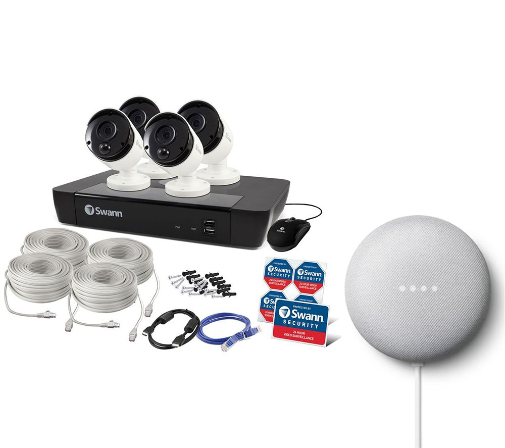 SWANN SWNVK-885804 8-Channel 4K Ultra HD Security System & Google Nest Mini (2nd Gen) Bundle