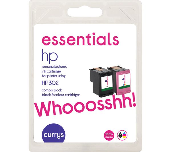 Essentials Hp 302 Black Tri Colour Ink Cartridges Twin Pack