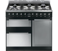 SMEG Symphony 90 cm Dual Fuel Range Cooker - Black & Stainless Steel