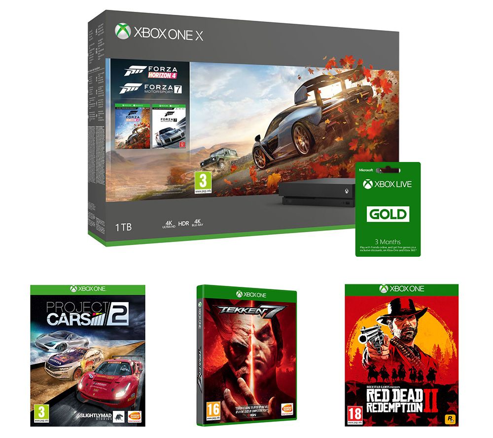 MICROSOFT Xbox One X, Forza Horizon 4, Forza Motorsport 7, Red Dead Redemption 2, Tekken 7, Project Cars 2 & LIVE Gold Bundle, Red review