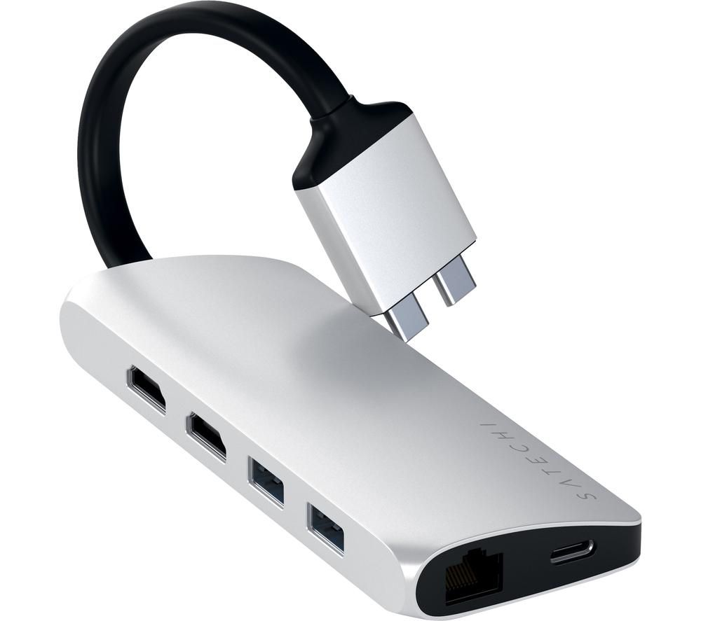SATECHI Dual Multimedia 6-port USB Type-C Hub – Silver, Silver